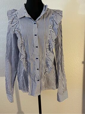 Socialite Blue & White Striped Button-Down Blouse